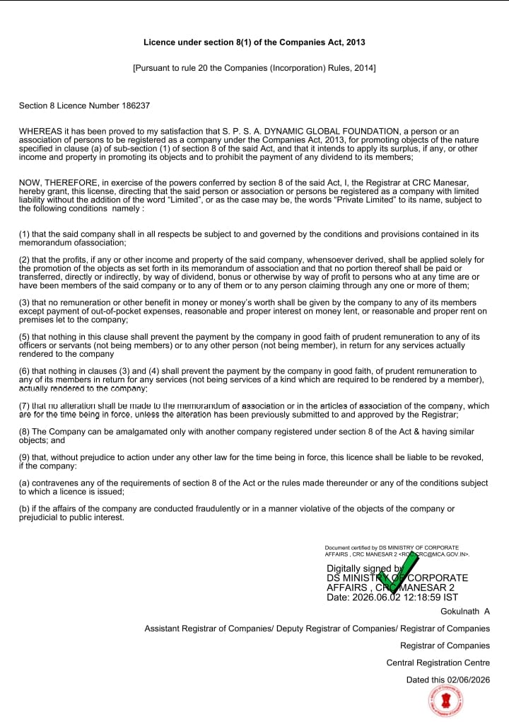 Company Section 8 Certificate